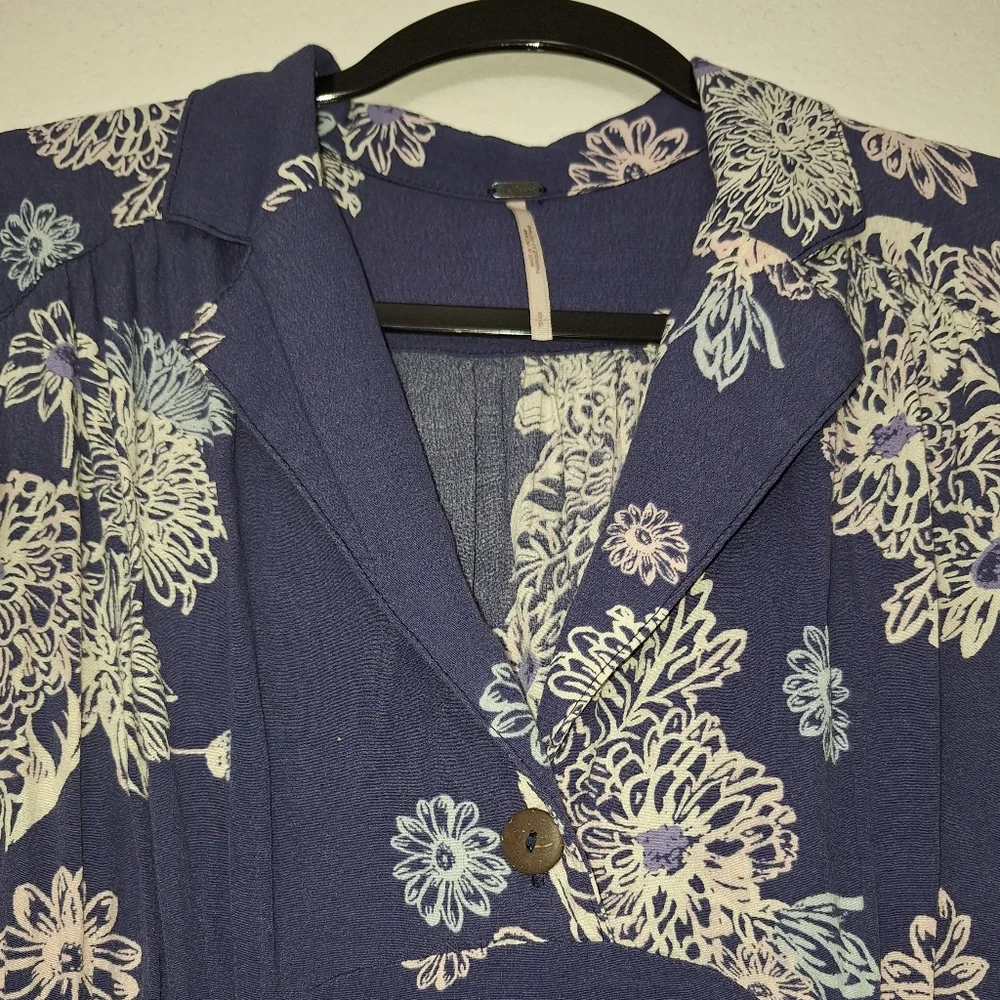 Free People Blue Hawaii Floral Print Short Sleeve A-Line Mini Dress